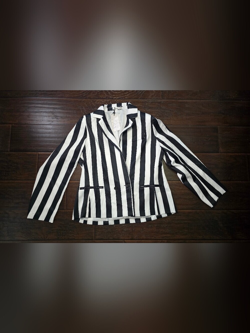 NWT Moxeay Womens Black White Striped Beetlejuice Halloween Blazer XL